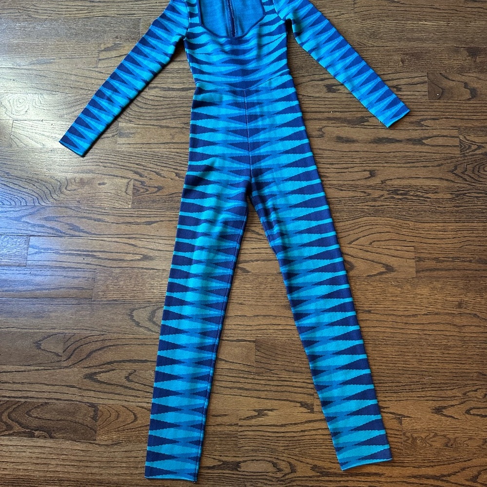 NWT Fashion Nova Stay in Touch Long Sleeve Blue Teal Sweater Jumpsuit Size Small - Picture 2 of 4